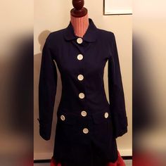 New With Tags! Size Small, Navy Pea / Trench Caor. Cut To Fit A Woman's Figure With Extra Large White Buttons! Beautiful Coat, Middleweight! Good For Chilly Spring Or Fall Nights!! No Smoking Or Pets In The Home! I Will Review All Reasonable Offers! Navy Button-up Outerwear With Button Cuffs, Navy Blazer With Button Cuffs, Navy Long Sleeve Blazer With Button Cuffs, Navy Collared Outerwear With Buttoned Pockets, Navy Long Sleeve Outerwear With Button Cuffs, Navy Button-up Outerwear With Button Closure, Fitted Collared Outerwear With Buttoned Pockets, Navy Pea Coat With Buttons For Work, Collared Pea Coat With Buttons For Office