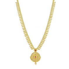 22K Yellow Gold Uncut Diamond Mango Necklace Set W/ 10.91ct Uncut Diamonds & Rubies for women. This stunning 22K yellow gold mango set is embellished with 10.91ct uncut diamonds & rubies. The design features a necklace of mango details and a pair of Jhumi earrings. The necklace is 28 inches long with a width range of 2.5-14.7 mm. The pendant is 64.1 mm long and 42.8mm wide. Each earrings 40 mm long and 23.5 mm wide. This set has a total weight of 81.8 grams.