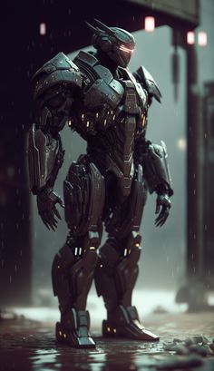 a robot that is standing in the rain