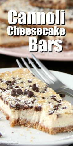 a close up of a plate of food with cheesecake bars