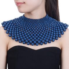 Moxi Blue Colored Pearl Bib Choker Statement Necklace * Nwt * Unique Peice 100 % New With Tags % Real Photos Colorful Color Faux Pearl Bib Style Choker Necklace 18” ** Fashion Jewelry Ref: Ptucyn9957limgd-14619 No Trades Bundle & Save #Thinkvintage #Thinkvintageonline Elegant Light Blue Beaded Necklace, Elegant Blue Bib Necklace For Party, Pearl Weaving, Choker Pearl Necklace, Beads Projects, Choker Pearl, Floral Statement Necklace, African Accessories, Big Jewelry