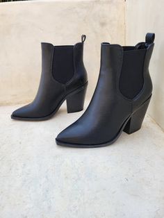 Chic Black Chelsea Boots For Spring, Trendy High Heel Chelsea Boots For Spring, Trendy Ankle Chelsea Boots For Spring, Trendy Chelsea Ankle Boots For Spring, Black Pointed Toe Chelsea Boots For Spring, Trendy Chelsea Boots With Stacked Heel For Spring, Trendy Medium Width Chelsea Boots For Spring, Trendy High Ankle Chelsea Boots For Spring, Trendy Ankle-high Chelsea Boots For Spring