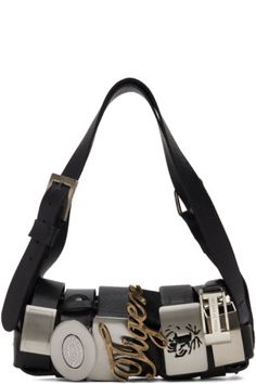 Edgy Shoulder Bag With Detachable Strap, On-the-go Baguette Shoulder Bag With Detachable Strap, On-the-go Shoulder Bag With Detachable Top Handle, On-the-go Shoulder Bag With Detachable Handle, On-the-go Black Bag With Detachable Strap, Baguette Bag, Accessories For Women, Patch Logo, Patch Pocket