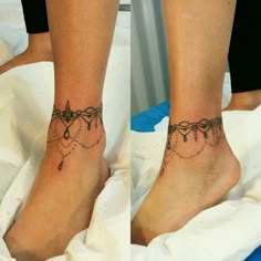 two people with matching tattoos on their feet