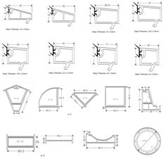 an image of various types of bathtubs and shower stalls in blueprinting