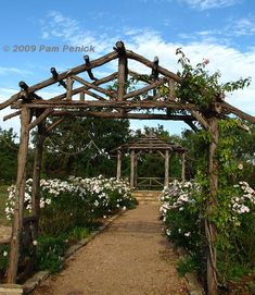 an image of a wooden arbor with flowers on it