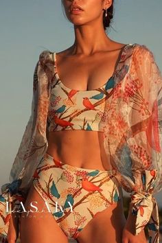 Lasaky - High-Waisted Mesh Netted One-Piece Bikini Swimsuit for Women, Featuring Fashionable Prints Swimsuit High Waisted, Floral Swimwear, Sleeve Swimsuit, Surf Suit, 2 Piece Swimsuits, Female Girl, Women Swimsuits, Womens Swimwear, Women Long Sleeve