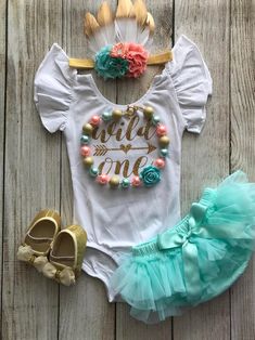 Wild One Birthday Wild One First Birthday Outfit in Peach | Etsy Cute Summer Birthday Party Supplies, Cute Birthday Party Supplies For Summer, White Summer Party Supplies, Outfit With Feathers, Wild One First Birthday Outfit, Gold Glitter Shoes, Birthday Wild One, Wild One 1st Birthday, Cake Smash Photoshoot