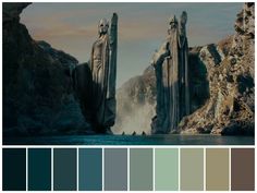 the scene is shown in shades of blue, green and grey