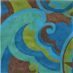 an abstract painting with blue, green and brown colors