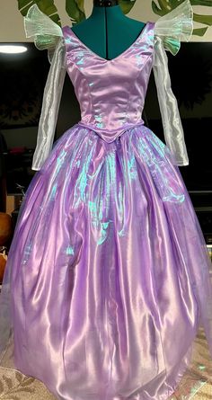 Purple Fitted Ball Gown Princess Dress, Princess Style Purple Ball Gown, Purple Ball Gown For Dress-up Occasions, Purple Princess Dress With Fitted Bodice, Lavender Fitted Princess Dress For Dress-up, Princess Costume With Fitted Bodice For Cosplay, Purple Fantasy Costume Party Dress, Purple Fantasy Dress For Costume Party, Purple Fitted Princess Ball Gown