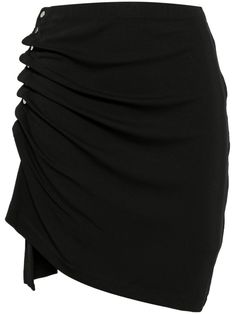 black stretch-jersey pleat detailing decorative button detailing silver-tone hardware high-waisted elasticated waistband asymmetric hem Asymmetrical Pleated Skirt Bottoms For Evening, Elegant Asymmetrical Mini Skirt For Work, Chic Ruched Draped Skirt For Night Out, Black Draped Bottoms For Night Out, Chic Pleated Mini Skirt For Evening, Chic Mini Skirt With Ruched Sides For Night Out, Chic Ruched Mini Skirt For Night Out, Ruched Mini Skirt For Evening, Chic Evening Pleated Mini Skirt