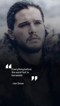 a man wearing a fur coat with a quote from jon snow about everything before the word but is horsent