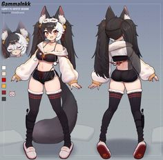 an anime character is posing with her cat ears and tail, while she's dressed in