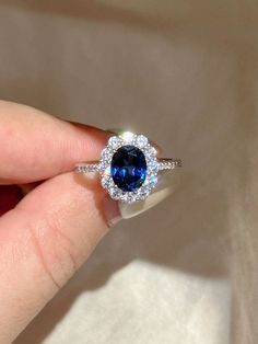 Ocean Heart S925 Sterling Silver Oval Blue Sapphire Ring With Zirconia Decoration Ocean Heart, Single Ring, Blue Sapphire Ring, Cubic Zirconia Rings, Blue Sapphire Rings, Nail Arts, Fine Rings, Green Stone, Blue Sapphire