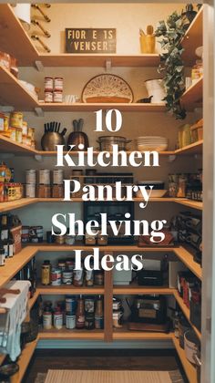 the inside of a pantry with lots of shelves filled with food and other kitchen items