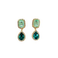 Jewel Drop In Light Green And Emerald | The Pink Reef | Wolf & Badger Crystal Embellished Drop Earrings As Gift, Teardrop Jewelry With Sparkling Stones For Evening, Sparkling Green Crystal Jewelry, Teardrop Crystal Embellished Jewelry Gift, Emerald Jeweled Jewelry For Parties, Glamorous Green Teardrop Jewelry, Sparkling Drop Jewelry For Evening, Sparkling Teardrop Jewelry For Evening, Green Teardrop Jewelry For Evening