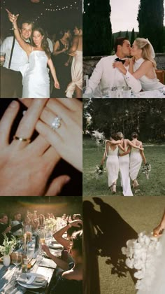 a collage of photos with people and their wedding rings