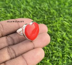 Heart Red Coral Ring, Statement Ring, Women Ring, Handmade Ring, Gemstone Ring, 925 Silver Ring, Natural Coral, Dainty Ring, Coral Jewelry All my Designs are original. Stone - Coral  Stone Shape - Heart Setting - Bezel This is a classy fine hand-crafted sturdy Coral Ring This Coral Ring is great for casual or dressy wear This Ring is for Women You will receive a Ring like the one in the picture. Suitable for use in everyday situations, or can also be used as a gift. Unique design will make a special attraction for the wearer. The perfect gift for a Special occasion I make my jewelry with passion and love. Wholesale Orders Accept on Wholesale Price All Pieces Have 925 Stamp Red Sterling Silver Heart-shaped Rings, Heart-shaped Red Sterling Silver Rings, Red Heart-shaped Sterling Silver Rings, Red Sterling Silver Heart Ring As Gift, Red Sterling Silver Ring Gift, Handmade Red Heart-shaped Rings, Anniversary Sterling Silver Red Heart Ring, Anniversary Red Heart Sterling Silver Ring, Handmade Heart Cut Rings For Valentine's Day