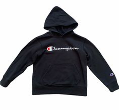 Champion Kids soft black pullover hoodie with script embroidered logo across the front and kangaroo pocket size S(6/7). Excellent condition! runs on the smaller side  60% cotton, 40% polyester Oversized Champion Hoodie, Woman Champion Hoodies, Champion Purple Hoodie, Gray Champion Hoodie, Black Champion Hoodie, Soft Black, Pullover Hoodie, Running, Sweatshirts