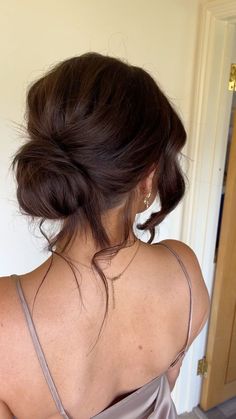 Low Bun Hairstyles For Bridesmaids, Homecoming Hair Low Bun, Fancy Bun Updo, Lose Hair Updos, Up Do Hairstyles For Homecoming, Prom Hair Updo Bun, Messy Bun Bridesmaid Hair, Messy Bun Down Low, Prom Messy Updo