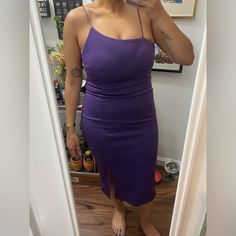 Nwot!! Bought For A Wedding And Didn’t Wear. Size L (I’m An 8/10 For Reference). Fun Strap Detail And Supportive Material Purple Sheath Midi Dress For Party, Purple Spaghetti Strap Midi Dress For Night Out, Purple Bodycon Midi Dress For Party, Fitted Midi Mini Dress For Bridesmaid, Fitted Purple Bridesmaid Midi Dress, Purple Midi Length Bodycon Party Dress, Fitted Purple Midi Bridesmaid Dress, Purple Sleeveless Midi Dress For Bridesmaid, Purple Sheath Midi Dress For Night Out