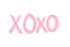 the word xoxo painted in pink on a white background