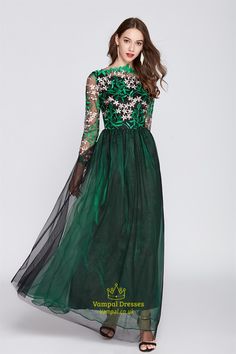 Emerald Green Emerald Green Floor Length Prom Dress With Lace Bodice And Long Sleeves Prom Dresses Boho, Sleeves Embroidery, Patchwork Fashion, Floor Length Prom Dresses, Runway Dresses, Swimsuit Dress, Prom Dresses Long With Sleeves, Dress Store, Lace Bodice