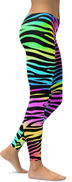 These unique Colorful Zebra Striped Leggings are hand-sewn with care. Made of 82% polyester and 18% spandex, these animal print leggings are super soft, stretchy and comfortable to wear. Perfect for your active lifestyle and can be worn at any time anywhere. Fun Multicolor Pants For Spring, Fun Multicolor Spring Pants, Multicolor Stretch Rave Bottoms, Multicolor Stretch Leggings For Sports, Multicolor Stretch Sports Leggings, Trendy Multicolor Tights For Spring, Trendy Multicolor Spring Tights, Multicolor Stretch Leggings For Workout, Playful Multicolor Leggings For Spring