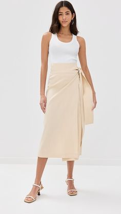 Róhe Wrap Skirt | Shopbop Chic Wrap Bottoms For Workwear, Fitted Wrap Bottoms With Tie Waist, Tie Waist Wrap Bottoms, Elegant Linen Bottoms With Tie Waist, Fitted Spring Bottoms With Tied Details, Fitted Tied Bottoms For Spring, Spring Fitted Bottoms With Tied Details, Chic Bottoms With Tie Fastening For Spring, Chic Spring Bottoms With Tie Fastening