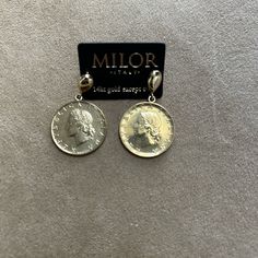 14k Gold Milor Italy Earrings Pierced Circa 1998 The L 500 Coin Was Minted From 1958 To 2001 Nickel-free Silver Earrings In 14k Gold, Nickel-free Silver 14k Gold Earrings, Nickel-free 14k Gold Silver Earrings, Nickel Free 14k Gold Silver Earrings, Vintage Silver Coin Earrings, Vintage 14k Gold Silver Earrings, Stamped Earrings, Tiger Eye Earrings, Coin Earrings