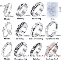 Mucal Fidget Rings For Anxiety Stainless Steel Spinner Ring Anti Anxiety Ring Spinning Moon Star Cool Stress Relieveing Rings For Women & Men. Size 10. 10 Rings Total. Brand New. Fidget Rings Jewelry Silver, Spinny Ring, Ring Spinning, Fidget Rings, Silver Spinner Rings, Spinner Ring, Spinner Rings, Moon Star, Size 10 Rings