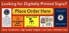 a sign that reads, looking for digitally printed signs? place order here welcome to our website