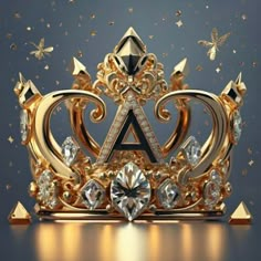 a gold crown with jewels and butterflies around it