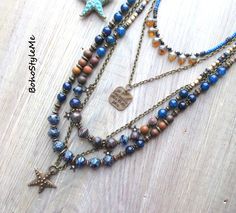 Jewelry 2024, Ocean Necklace, Sea Star, Layering Necklace, Blue Beads, Jewelry Tutorials, Jewelry Ideas, Starfish, Layered Necklaces