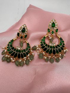 Indian Party Wear, Chandbali Earrings, Emerald Bead, Indian Wedding Jewelry, Boston Massachusetts, Red Stone, Massachusetts, Favorite Jewelry, Hippie Boho