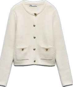 Elegant White Textured Knit Outerwear, Elegant Knitted Crew Neck Outerwear, Zara Textured Knit Long-sleeved Cardigan, Zara Textured Knit Long Sleeve Cardigan, White Knit Outerwear From Zara, White Knit Outerwear By Zara, Zara Knit Button-up Sweater, Zara Button-up Knit Sweater, Zara Soft Knit Cardigan