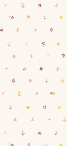 a wallpaper with small flowers and birds on the white background, in pastel colors