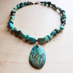 Chunky Turquoise Necklace Teardrop Pendant - steven wick Chunky Turquoise Necklace, Boho Choker Necklace, Choker Necklace Online, Necklace Ideas, Boho Choker, Teardrop Pendant, Chunky Necklace, Accessories Jewelry Necklace, Beaded Necklaces