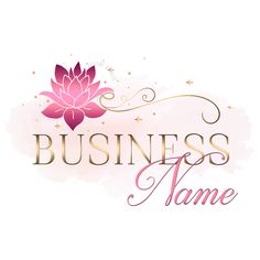 the logo for business name with a pink lotus flower on it's left side