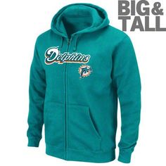 Miami Dolphins Zip Front Hoodie, 3X, 4X, 5X, 6X. XLT-5XLT.