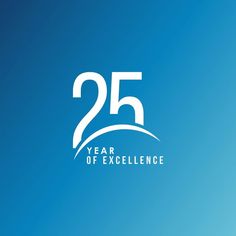 the logo for 25 year of excellence, with an image of a blue sky in the background