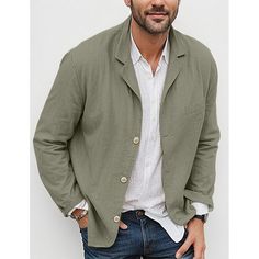 Season:Spring  Summer; Fabric:Cotton Blend; Gender:Men's; Occasion:Formal,Street,Party,Office; Placket:Single Breasted; Function:Comfy; Pattern:Solid Color; Neckline:Notch; Outerwear Type:Blazer Jacket; Listing Date:04/26/2024; Bust:null; Length:null; Shoulder Width:null; Sleeve:null Fall Khaki Blazer With Pockets, Khaki Outerwear With Lapel Collar, Beige Long Sleeve Blazer With Buttoned Pockets, Khaki Button-up Sport Coat With Pockets, Khaki Single-breasted Outerwear With Lapel Collar, Casual Sport Coat With Buttons, Olive Single Breasted Blazer For Fall, Olive Single-breasted Blazer For Fall, Casual Sport Coat With Buttoned Pockets And Long Sleeves