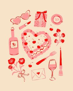 an image of valentine's day items arranged in the shape of a heart