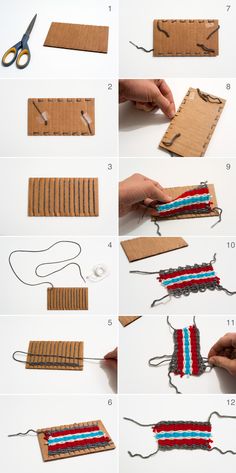 instructions to make an american flag ribbon with strips of yarn and scissors on the side