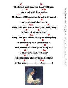 an image of a poem with the words mary and baby jesus in red on it