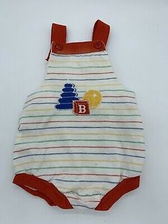 Vtg Health-Tex Toddler's Toy Striped Overall Romper Outfit 9mos | eBay Playful Sleeveless Tank Top For Playtime, Cute Sleeveless Tank Top For Playtime, Casual Sleeveless Tank Top For Playtime, Sleeveless Tank Top For Playtime In Spring, Playful Sleeveless Tops For Playdate, Playful Tank Top For Spring Playtime, Playful Multicolor Cotton Tank Top, Playful Sleeveless Tops For Play, Multicolor Sleeveless Tops For Playtime