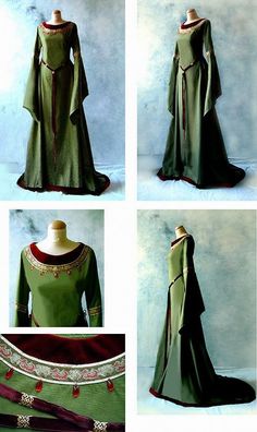 Gaun Abad Pertengahan, Elven Dress, Medieval Clothing, Medieval Dress, Medieval Fashion