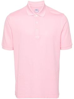 blush pink cotton piqué weave tonal stitching polo collar short sleeves short side slits straight hem front button placket City Shorts, Balenciaga Triple S, Cotton Polo Shirt, Custom Watch, Summer Beach Wear, Short Suit, Cotton Polo, Sweaters Knitwear, Polo Collar