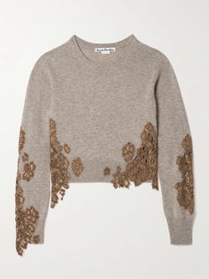 Shop ACNE STUDIOS Corded lace-trimmed wool-blend sweater, Explore the latest ACNE STUDIOS women's collection today on NET A PORTER Acne Studios Sweater, Corded Lace, Beige Sweater, Dress Trousers, Wool Blend Sweater, Elie Saab, Clothes Collection, Thom Browne, Jean Paul Gaultier